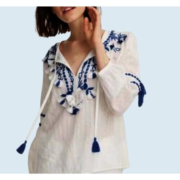CLUB MONACO Pullover Boho Embroidered Tassel Top Size XS - Picture 1 of 8